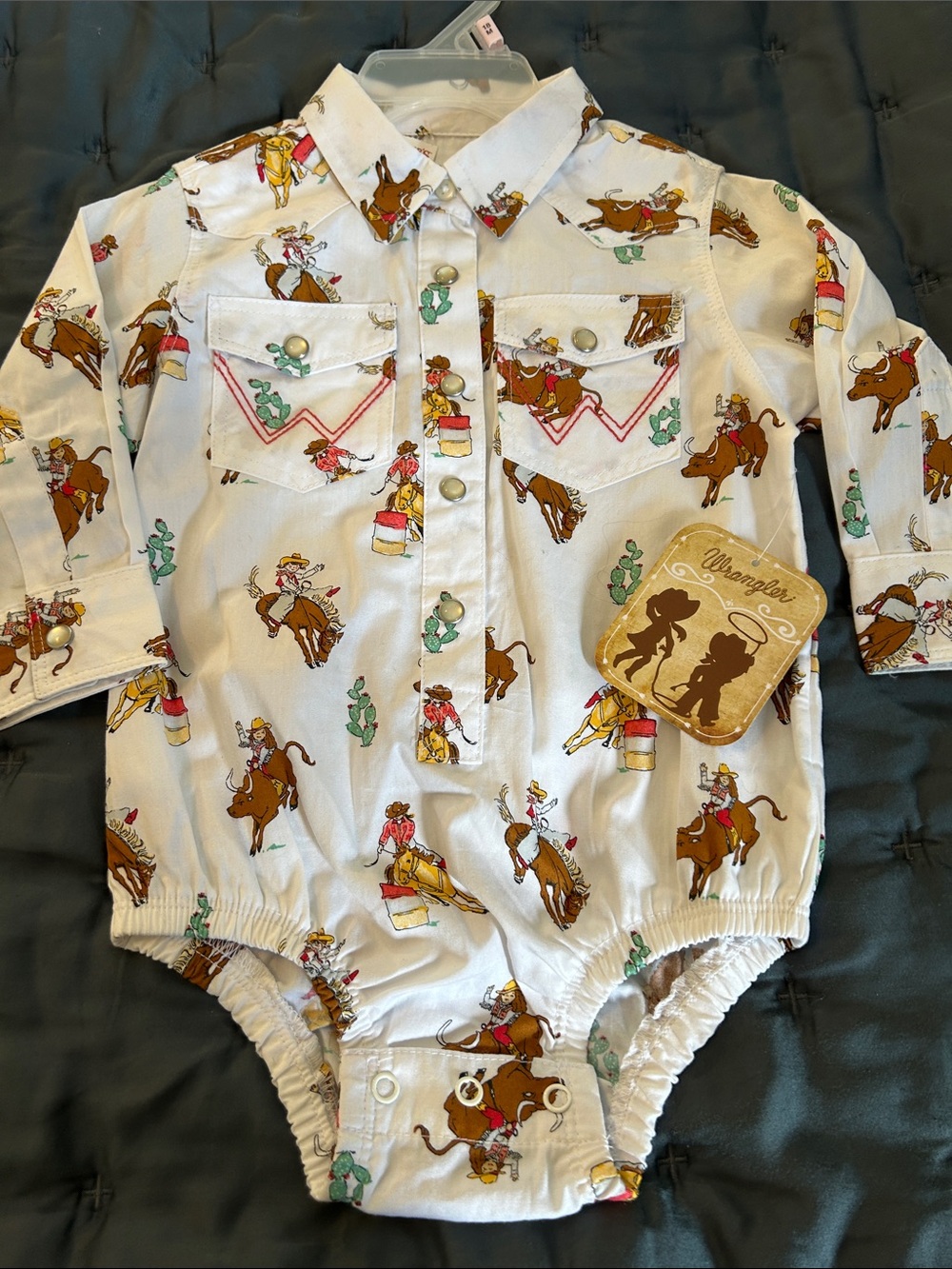 3 for $30 Wrangler White Western Rodeo Cowgirl Print Baby One-Piece
